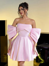 Elegant And Romantic Pink Satin Bow Three-Dimensional Sleeve Waist Party Prom Dress